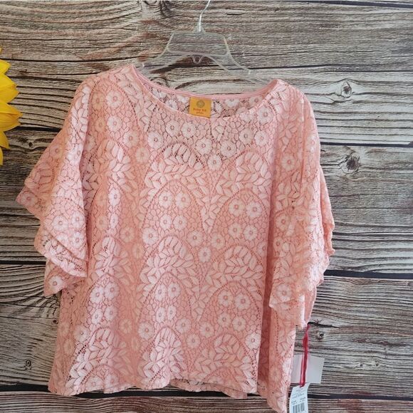 "Ruby Rd" Woman's Short Sleeve Blouse, peach/white size:PXL NWT - Picture 1 of 7